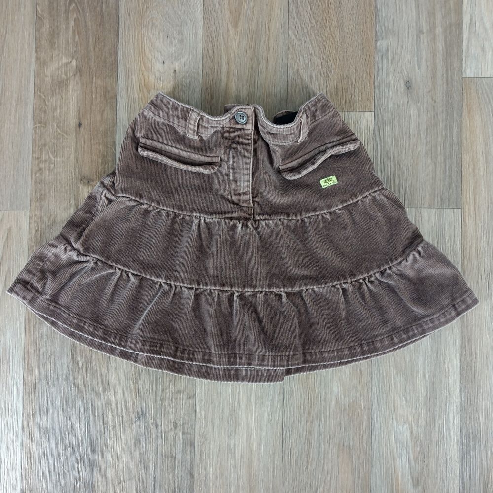 Lili Gaufrette France Girls Size 6 Years Brown Corduroy A-Line Ruffle Tier Skirt